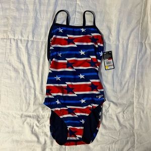 SPEEDO Women’s Rad, White & Blue Performance Swimsuit. Size 12/38.